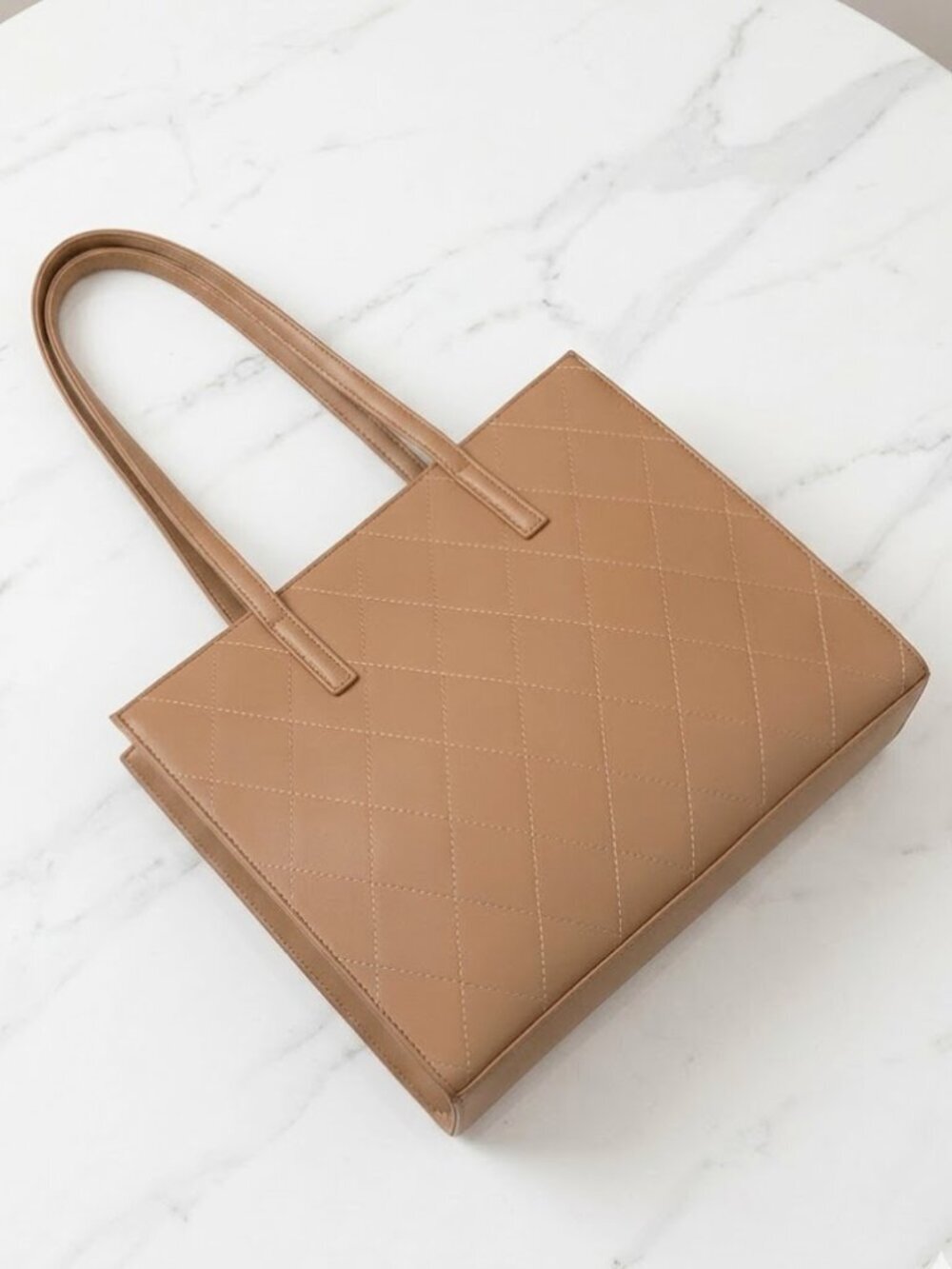 Ladies Brown Quilted Large Tote Bag